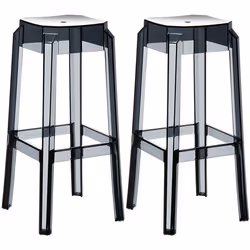 Lot de 2 tabourets de bar interieur ou exterieur design moderne plastique noir transparent 10_0004150
