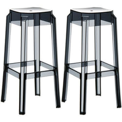 Lot de 2 tabourets de bar interieur ou exterieur design moderne plastique noir transparent 10_0004150