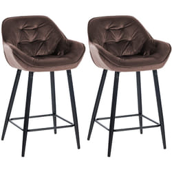 Lot de 2 tabourets de bar chaises hautes assise effet capitonnée en velours marron et métal noir 100004152