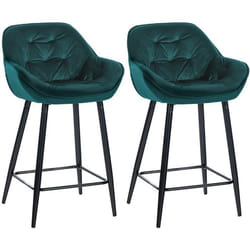 Tabourets de bar - Non spécifié - Lot de 2 - Velours vert foncé - Métal noir - Dossier confortable