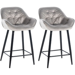 Lot de 2 tabourets de bar chaises hautes assise effet capitonnée en velours gris et métal noir 100004160