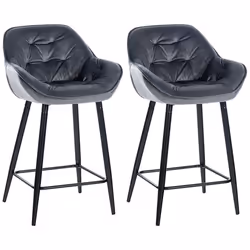 Tabourets de bar - Non spécifié - Lot de 2 - Velours gris foncé - Métal noir - Rembourrage confortable