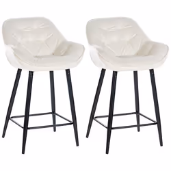 Tabourets de bar - Non spécifié - Lot de 2 - Velours crème - Métal noir - Dossier confortable