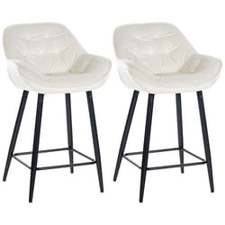 Tabourets de bar - Non spécifié - Lot de 2 - Velours crème - Métal noir - Dossier confortable