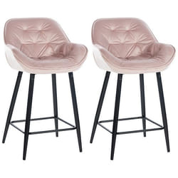 Tabourets de bar - Non spécifié - Lot de 2 - Velours rose - Métal noir - Dossier confortable