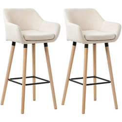 Tabourets de bar - Design Scandinave - Lot de 2 - Tissu Beige - Pieds en Bois - Repose-pieds Métal