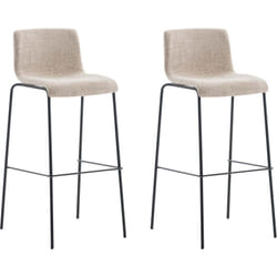 Lot de 2 tabourets de bar avec repose-pieds dossier incurvé en tissu crème et 4 pieds en métal noir 100004199