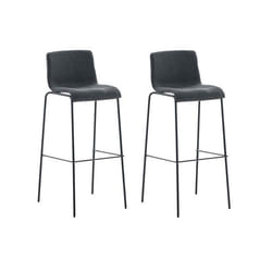 Tabourets de bar - Non spécifié - Lot de 2 - Tissu gris foncé - Dossier incurvé - Pieds en métal noir
