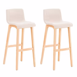 Tabouret de bar - Design - Lot de 2 - Tissu crème - Structure en bois - Dossier ergonomique