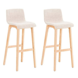 Tabouret de bar - Design - Lot de 2 - Tissu crème - Structure en bois - Dossier ergonomique