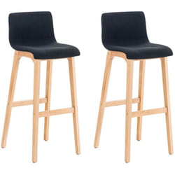 Lot de 2 tabourets de bar design avec structure de 4 pieds en bois et assise en tissu noir 100004214