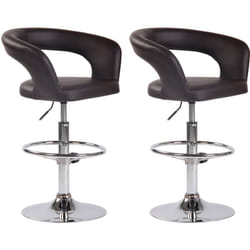 Lot de 2 tabourets de bar assise moderne en pvc marron pieds et repose-pieds en métal chromé 100004219