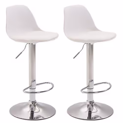 Tabouret de bar - Moderne - Lot de 2 - PVC blanc - Métal chrome - Réglable en hauteur