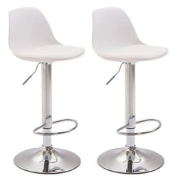 Tabouret de bar - Moderne - Lot de 2 - PVC blanc - Métal chrome - Réglable en hauteur