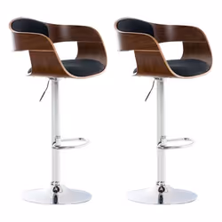 Tabourets de bar - Design Scandinave - Lot de 2 - Tissu Noir - Bois Noyer - Hauteur Réglable