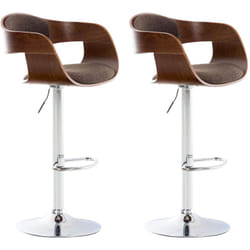 Lot de 2 tabourets de bar design scandinave en tissu marron et structure en bois couleur noyer 100004249