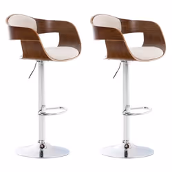 Tabouret de bar - Design Scandinave - Lot de 2 - Tissu Crème - Structure Bois Noyer - Réglable