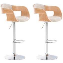 Lot de 2 tabourets de bar design scandinave en tissu crème et structure en bois clair 100004255