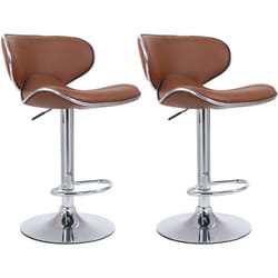 Lot de 2 tabourets de bar pivotant design moderne en pvc marron clair support en métal chromé 100004264