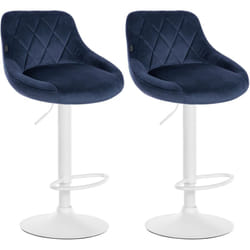 Lot de 2 tabourets de bar siège pivotant sur 360° en tissu bleu et métal blanc 100004270