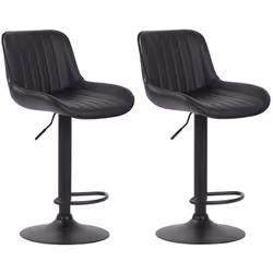 Tabourets de bar - Lot de 2 - Noir - Similicuir - Réglable en hauteur - Design contemporain