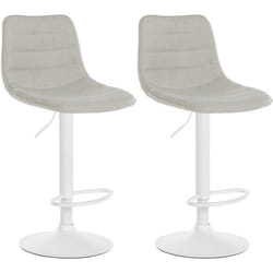Tabourets de bar - Non spécifié - Lot de 2 - Tissu crème - Structure métallique blanche - Réglables en hauteur