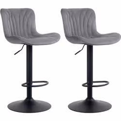 Tabourets de bar - Non spécifié - Lot de 2 - Tissu velours gris - Réglable en hauteur - Pieds en métal noir
