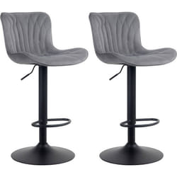 Tabourets de bar - Non spécifié - Lot de 2 - Tissu velours gris - Réglable en hauteur - Pieds en métal noir
