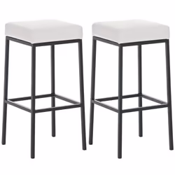 Tabouret de bar - Design simple - Lot de 2 - Hauteur 80 cm - Assise en PVC blanc - Support métal noir