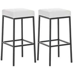 Tabouret de bar - Design simple - Lot de 2 - Hauteur 80 cm - Assise en PVC blanc - Support métal noir