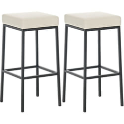 Lot de 2 tabourets de bar avec repose-pieds design simple hauteur 85 cm en pvc crème et métal noir 100004378