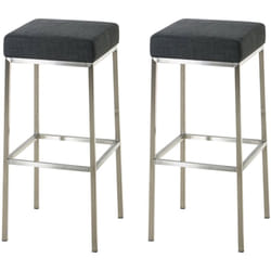 Lot de 2 tabourets de bar avec repose-pieds design simple hauteur 85 cm en tissu gris foncé et acier inoxydable 100004382