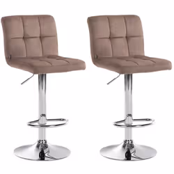 Tabourets de bar - Non spécifié - Lot de 2 - Velours marron - Réglable en hauteur - Pieds en métal chrome