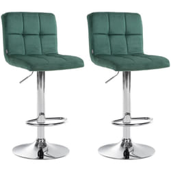 Lot de 2 tabourets de bar en velours vert avec coutures décoratives pied en trompette métal chromé 100004392