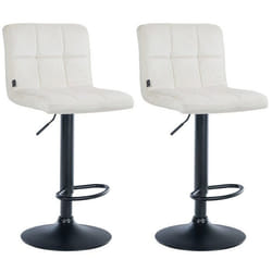 Lot de 2 tabourets de bar en velours creme avec coutures decoratives pied en trompette metal noir 10_0004395