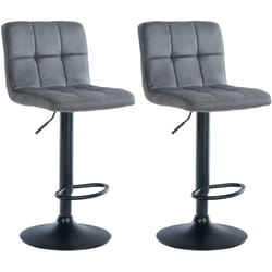 Lot de 2 tabourets de bar en velours gris foncé avec coutures décoratives pied en trompette métal noir 100004396