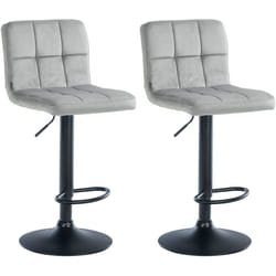 Lot de 2 tabourets de bar en velours gris avec coutures décoratives pied en trompette métal noir 100004397