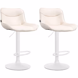 Lot de 2 tabourets de bar x1 avec coutures decoratives en PVC creme pied en trompette metal blanc 10_0004457
