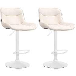 Lot de 2 tabourets de bar x1 avec coutures decoratives en PVC creme pied en trompette metal blanc 10_0004457