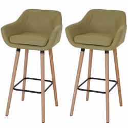 Tabouret de bar - Décoshop26 - Lot de 2 - Tissu vert clair - Accoudoirs rembourrés - Design moderne