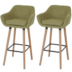 Tabouret de bar - Décoshop26 - Lot de 2 - Tissu vert clair - Accoudoirs rembourrés - Design moderne