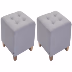 Lot de 2 tabourets bas pouf repose pieds forme carree en tissu gris clair 10_0004470