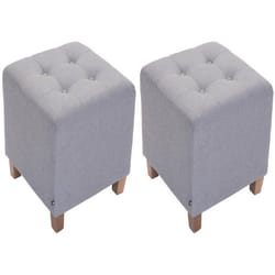 Lot de 2 tabourets bas pouf repose pieds forme carree en tissu gris clair 10_0004470