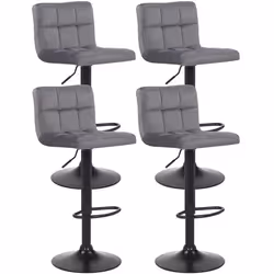 Tabourets de bar - Lot de 4 - Velours gris - Piètement métal noir - Réglable en hauteur - Design moderne
