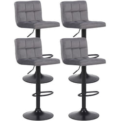 Tabourets de bar - Lot de 4 - Velours gris - Piètement métal noir - Réglable en hauteur - Design moderne