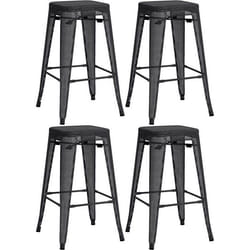 Tabouret de bar - Design Industriel - Métal Perforé - Empilable - Noir - Lot de 4