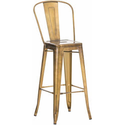 Tabouret de bar x1 avec repose-pied et dossier design industriel en métal couleur doré empilable 100004527