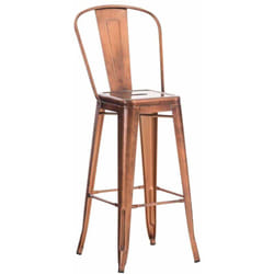 Tabouret de bar x1 avec repose-pied et dossier design industriel en métal couleur cuivre empilable 100004528