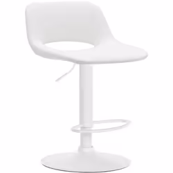 Tabouret de bar - 10_0004586 - Réglable en hauteur - Similicuir blanc - Piètement métallique blanc