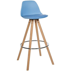 Tabouret de bar chaise haute x1 repose-pieds style scandinave en plastique et pvc bleu structure en bois clair 100004623